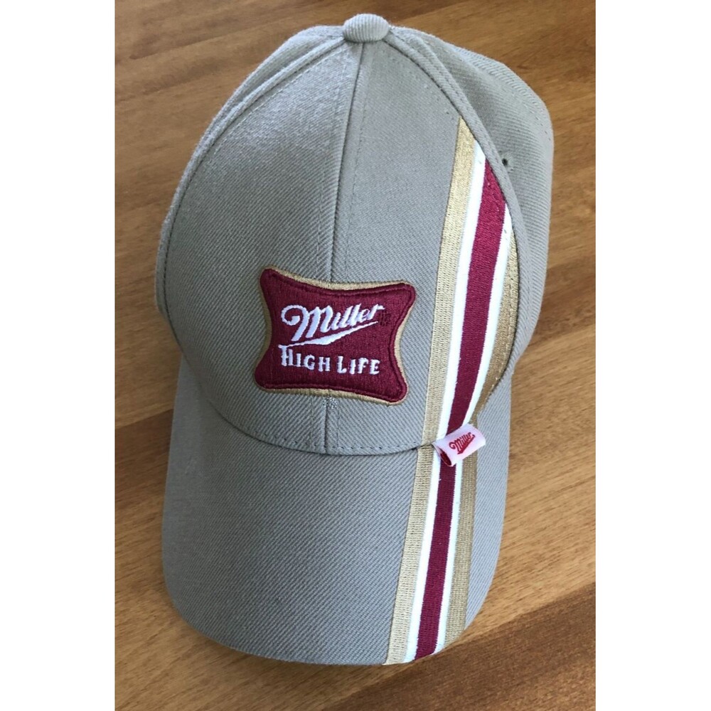 Miller High Life Ball Cap Hat Tan Stripe Beer Strapback American Needle VINTAGE
